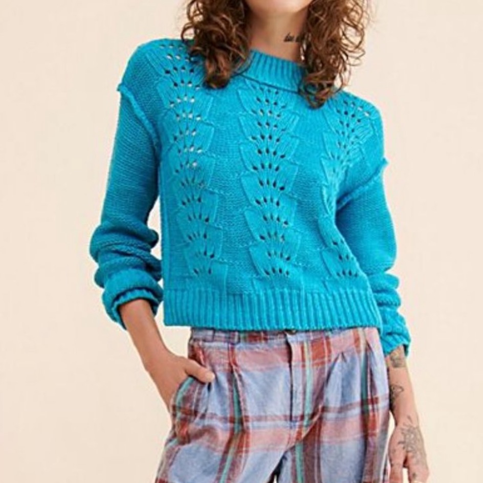 Nwt Free People Bell Song Teal Ribbed Mock Neck Long Sleeve Sweater Xs
